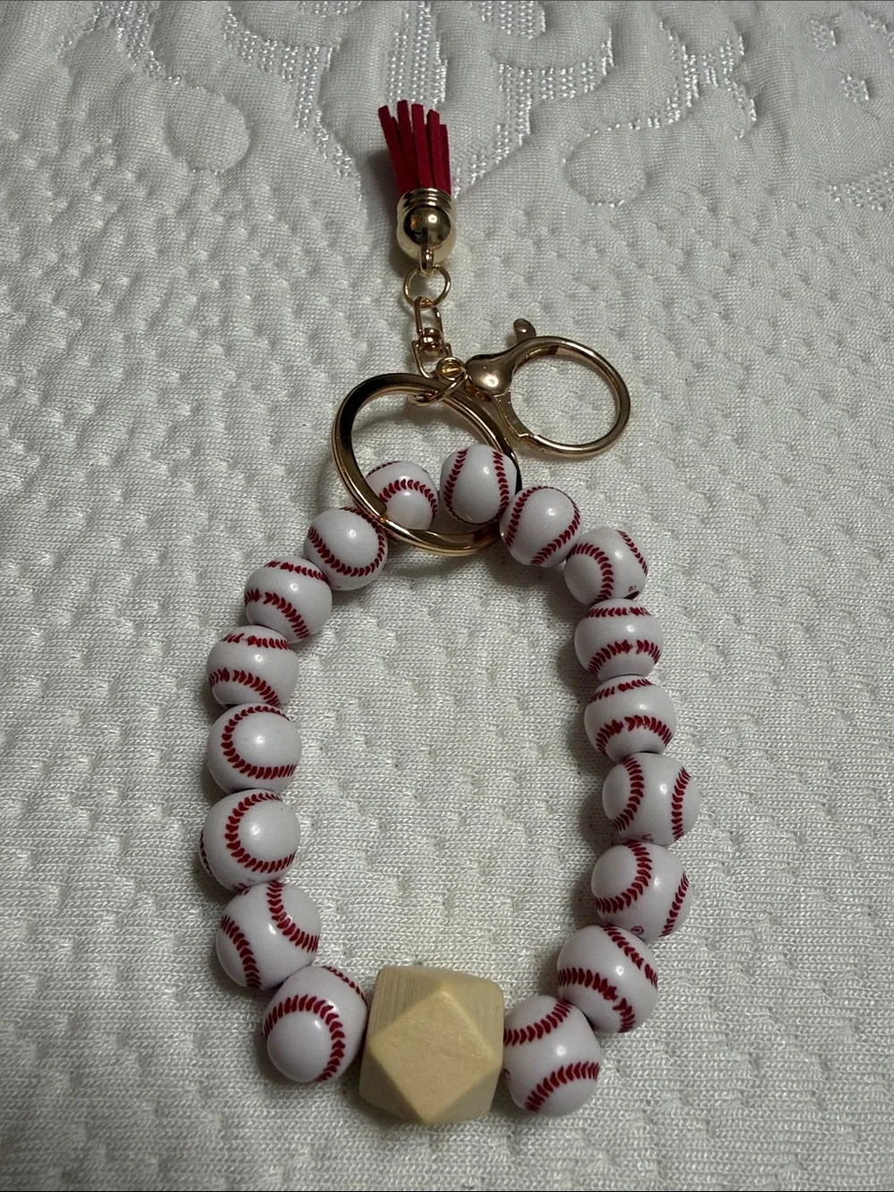 Set of 12 Beaded Key Ring Wristlet - Basketball Soccer, Football and Baseball